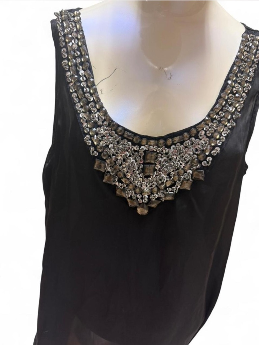 Othr Black Sleeveless Beaded Scoop Neck Top